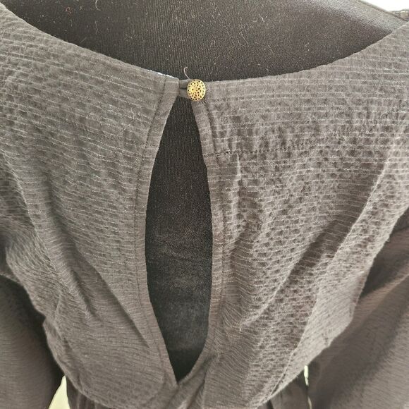 Anthropologie Francesca Balloon Sleeve Textured Romper Medium Womens BLACK - Picture 10 of 13